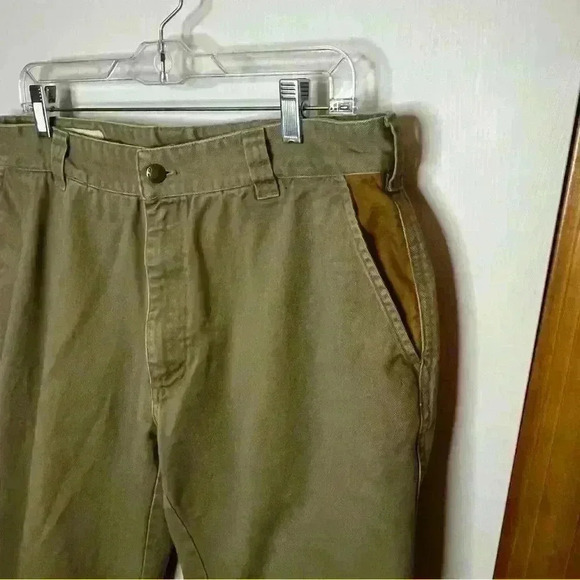 Orvis Khaki Leather Accent Jeans Men 36x28 Tan Outdoor Straight Leg Casual - Picture 2 of 7